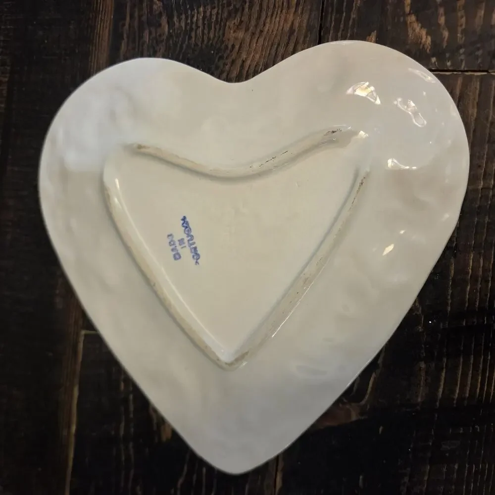 Vintage Majolica Heart Shaped Embossed Cabbage Rose Plates Portugal